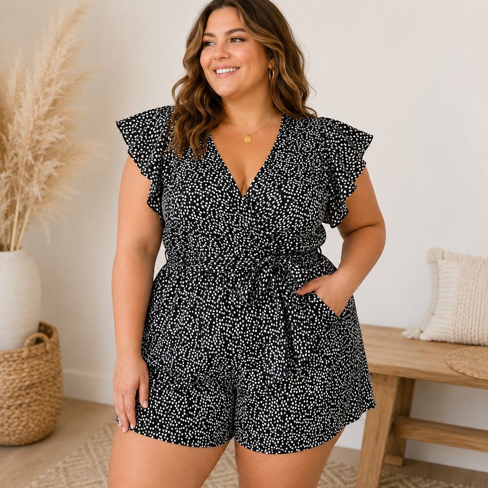 Women's Black + White Dotted Romper Size 2XL